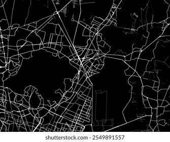 Mapa Vector de la ciudad de Ecatepec de Morelos en México con carreteras blancas aisladas sobre un fondo negro.