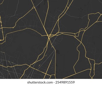 Mapa Vector de la ciudad de Ecatepec de Morelos en México con carreteras amarillas aisladas sobre un fondo marrón.