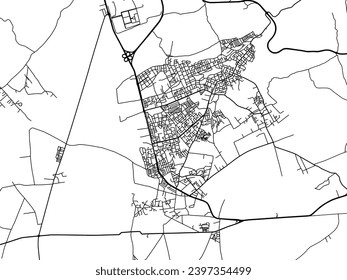 Vector city map of Ech Chettia in Algeria with black roads isolated on a white background.