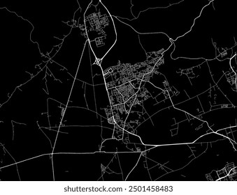 Vector city map of Ech Chettia in Algeria with white roads isolated on a black background.