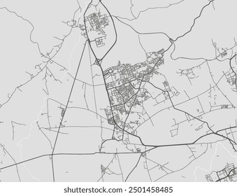 Vector city map of Ech Chettia in Algeria with black roads isolated on a grey background.