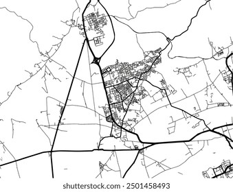 Vector city map of Ech Chettia in Algeria with black roads isolated on a white background.