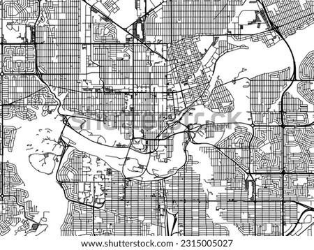Vector city map of Edmonton center Alberta in Canada with black roads isolated on a white background.