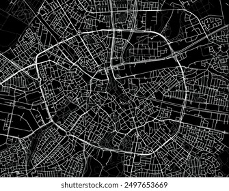 Vector city map of Eindhoven in the Netherlands with white roads isolated on a black background.