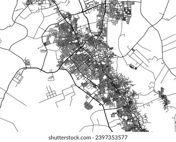 Vector city map of El Oued in Algeria with black roads isolated on a white background.