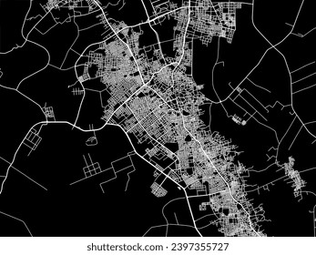 Vector city map of El Oued in Algeria with white roads isolated on a black background.