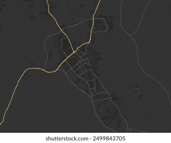 Vector city map of El Oued in Algeria with yellow roads isolated on a brown background.