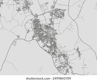 Vector city map of El Oued in Algeria with black roads isolated on a grey background.