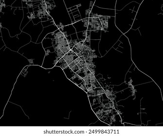 Vector city map of El Oued in Algeria with white roads isolated on a black background.