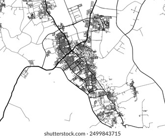 Vector city map of El Oued in Algeria with black roads isolated on a white background.