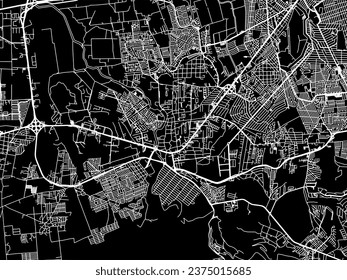 Vector city map of El Pueblito in Mexico with white roads isolated on a black background.
