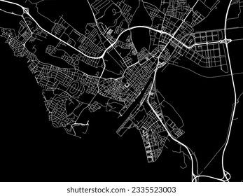 Vector city map of El Puerto de Santa Maria in Spain with white roads isolated on a black background.