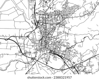 Vector city map of Elblag in Poland with black roads isolated on a white background.