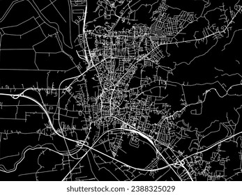Stadtplan von Elbing in Polen mit weißen Straßen einzeln auf schwarzem Hintergrund.