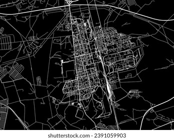 Vector city map of Elektrostal in the Russian Federation with white roads isolated on a black background.