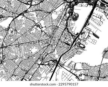 Vector city map of Elizabeth New Jersey in the United States of America with black roads isolated on a white background.