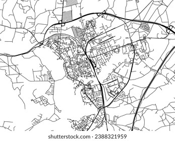Vector city map of Elk in Poland with black roads isolated on a white background.