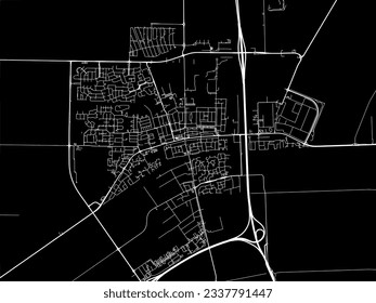 Vector city map of Emmeloord in the Netherlands with white roads isolated on a black background.