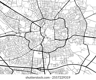 Vector city map of Enschede in the Netherlands with black roads isolated on a white background.