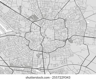 Vector city map of Enschede in the Netherlands with black roads isolated on a grey background.