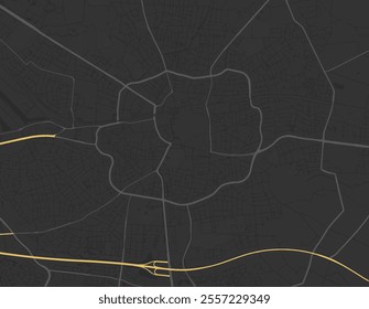 Vector city map of Enschede in the Netherlands with yellow roads isolated on a brown background.