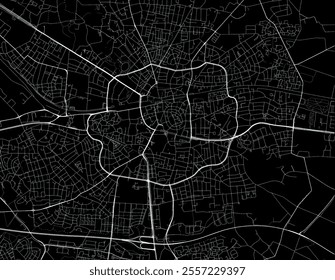 Vector city map of Enschede in the Netherlands with white roads isolated on a black background.