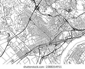 Vector city map of Erd in Hungary with black roads isolated on a white background.