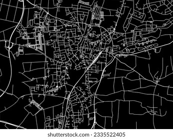Mapa vectorial de Erding en Alemania con caminos blancos aislados en un fondo negro.