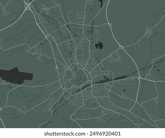 Mapa Vector de la ciudad de Erfurt en Alemania con carreteras blancas aisladas sobre un fondo verde.