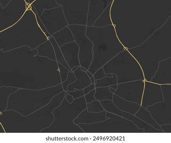 Vector city map of Erfurt in Germany with yellow roads isolated on a brown background.