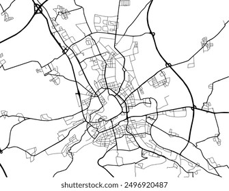 Vector city map of Erfurt in Germany with black roads isolated on a white background.