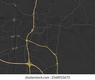 Vector city map of Erlangen in the Germany with yellow roads isolated on a brown background.