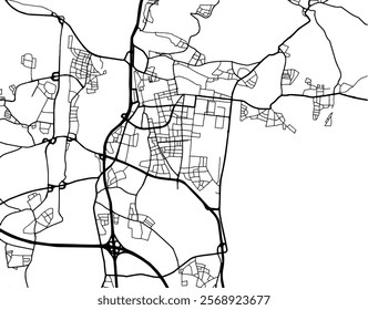 Vector city map of Erlangen in the Germany with black roads isolated on a white background.