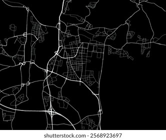 Vector city map of Erlangen in the Germany with white roads isolated on a black background.