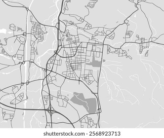 Vector city map of Erlangen in the Germany with black roads isolated on a grey background.