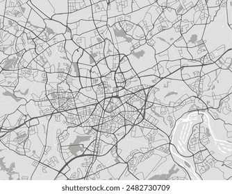 Vector city map of Essen in the Germany with black roads isolated on a grey background.