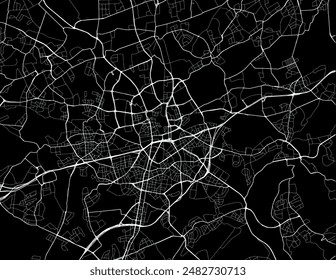 Vector city map of Essen in the Germany with white roads isolated on a black background.