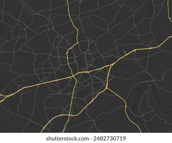 Vector city map of Essen in the Germany with yellow roads isolated on a brown background.