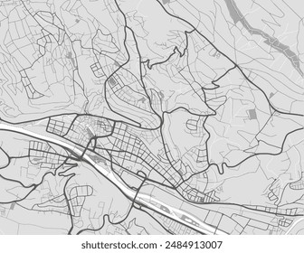 Vector city map of Esslingen am Neckar in germany with black roads isolated on a grey background.