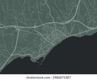 Vector city map of Estepona in Spain with white roads isolated on a green background.