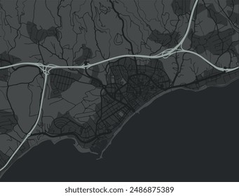 Mapa de la ciudad de Vector de Estepona en España con carreteras blancas aisladas sobre un fondo gris.