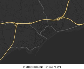 Vector city map of Estepona in Spain with yellow roads isolated on a brown background.