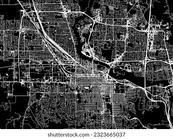 Vector city map of Eugene Oregon in the United States of America with white roads isolated on a black background.