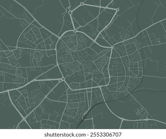 Mapa da cidade de Évora Centro em Portugal com estradas brancas isoladas sobre um fundo verde.