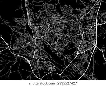 Stadtplan von Exeter im Vereinigten Königreich mit weißen Straßen einzeln auf schwarzem Hintergrund.