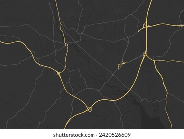 Stadtplan von Exeter im Vereinigten Königreich mit gelben Straßen einzeln auf braunem Hintergrund.