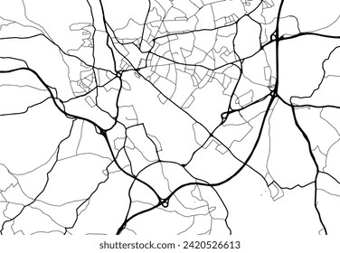 Stadtplan von Exeter im Vereinigten Königreich mit schwarzen Straßen einzeln auf weißem Hintergrund.