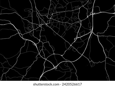 Stadtplan von Exeter im Vereinigten Königreich mit weißen Straßen einzeln auf schwarzem Hintergrund.