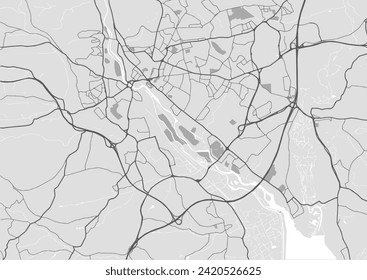 Stadtplan von Exeter im Vereinigten Königreich mit schwarzen Straßen einzeln auf grauem Hintergrund.