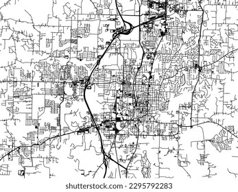 Vector city map of Fayetteville Arkansas in the United States of America with black roads isolated on a white background.